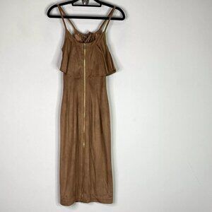 House of CB London Margi Faux Suede Sleeveless Midi Dress Women's Size XS